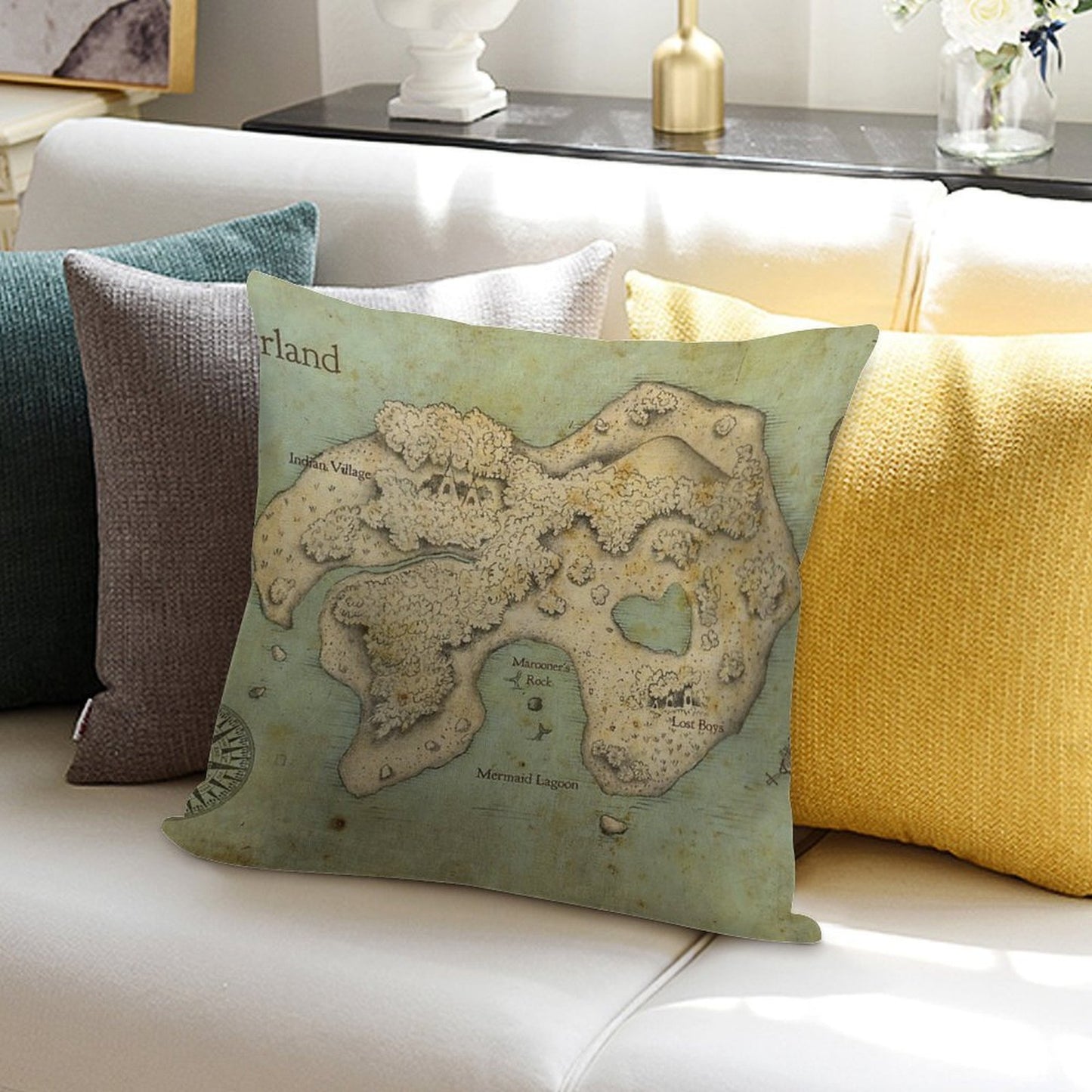 Peter Pan Neverland Map Soft Bedroom Essential Throw Pillow