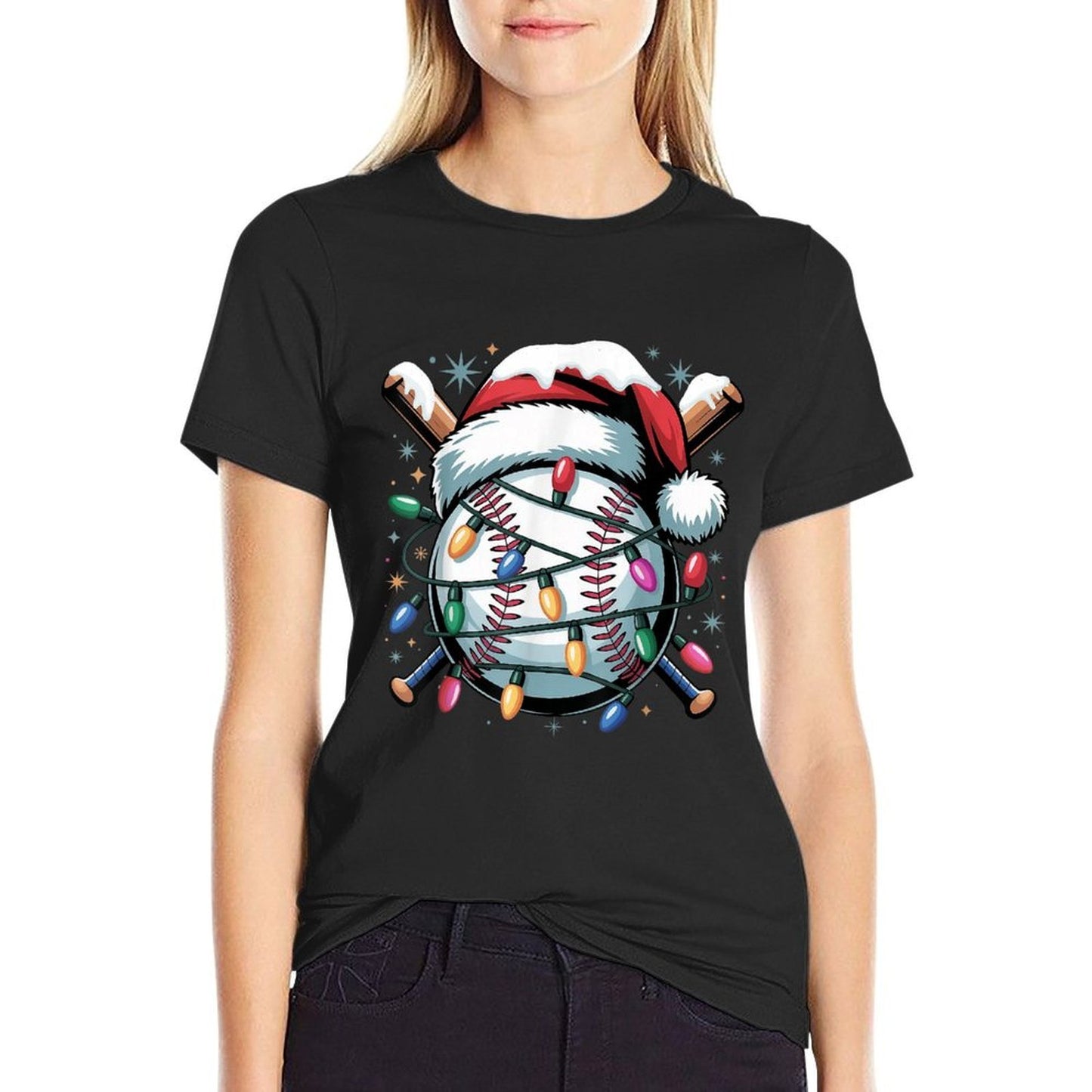 Christmas Baseball Boy Youth Kid Men Santa Hat Xmas Baseball  Versatile T-Shirt