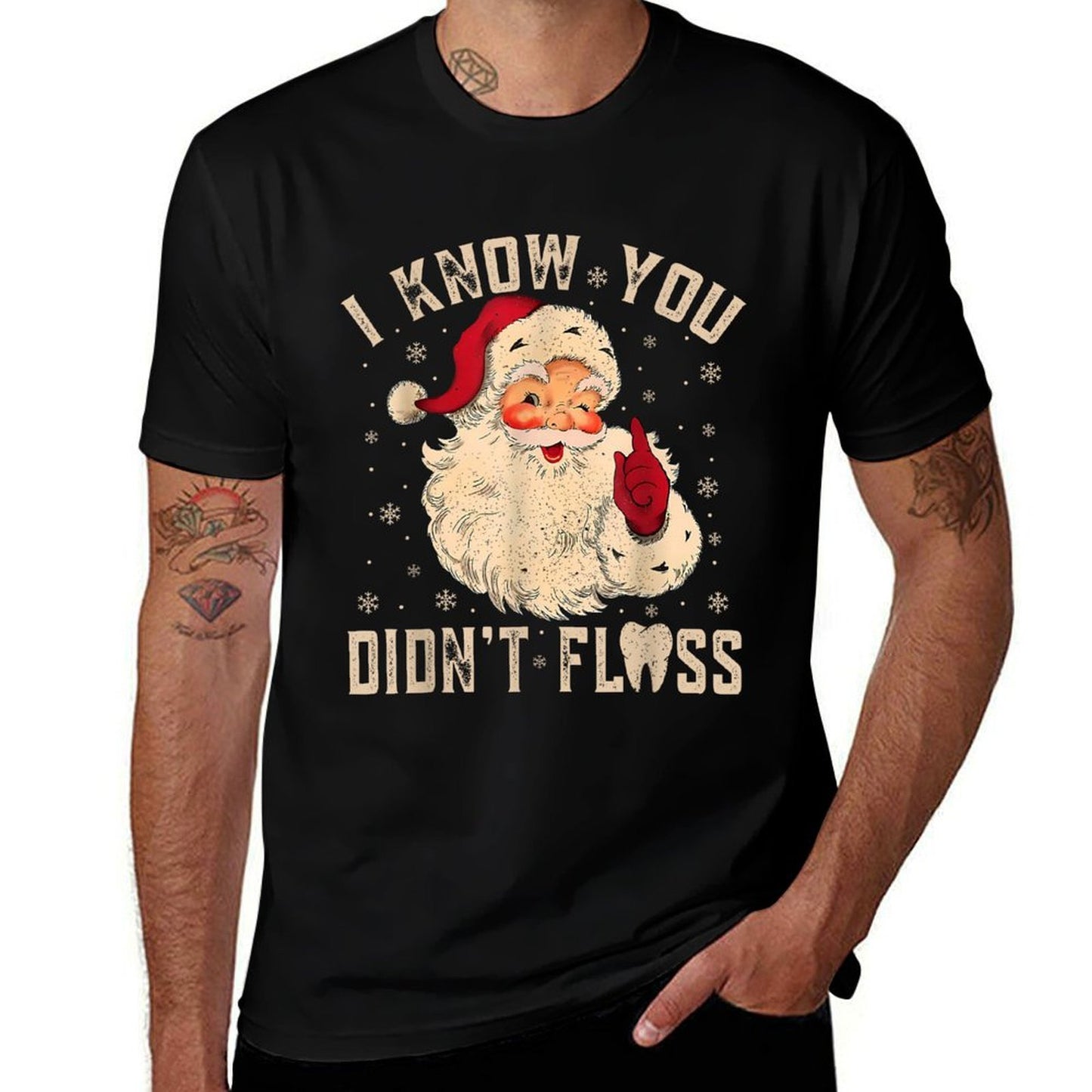 Retro Funny Santa Dental Hygienist I Know You Didnt Floss  Stretchy T-Shirt