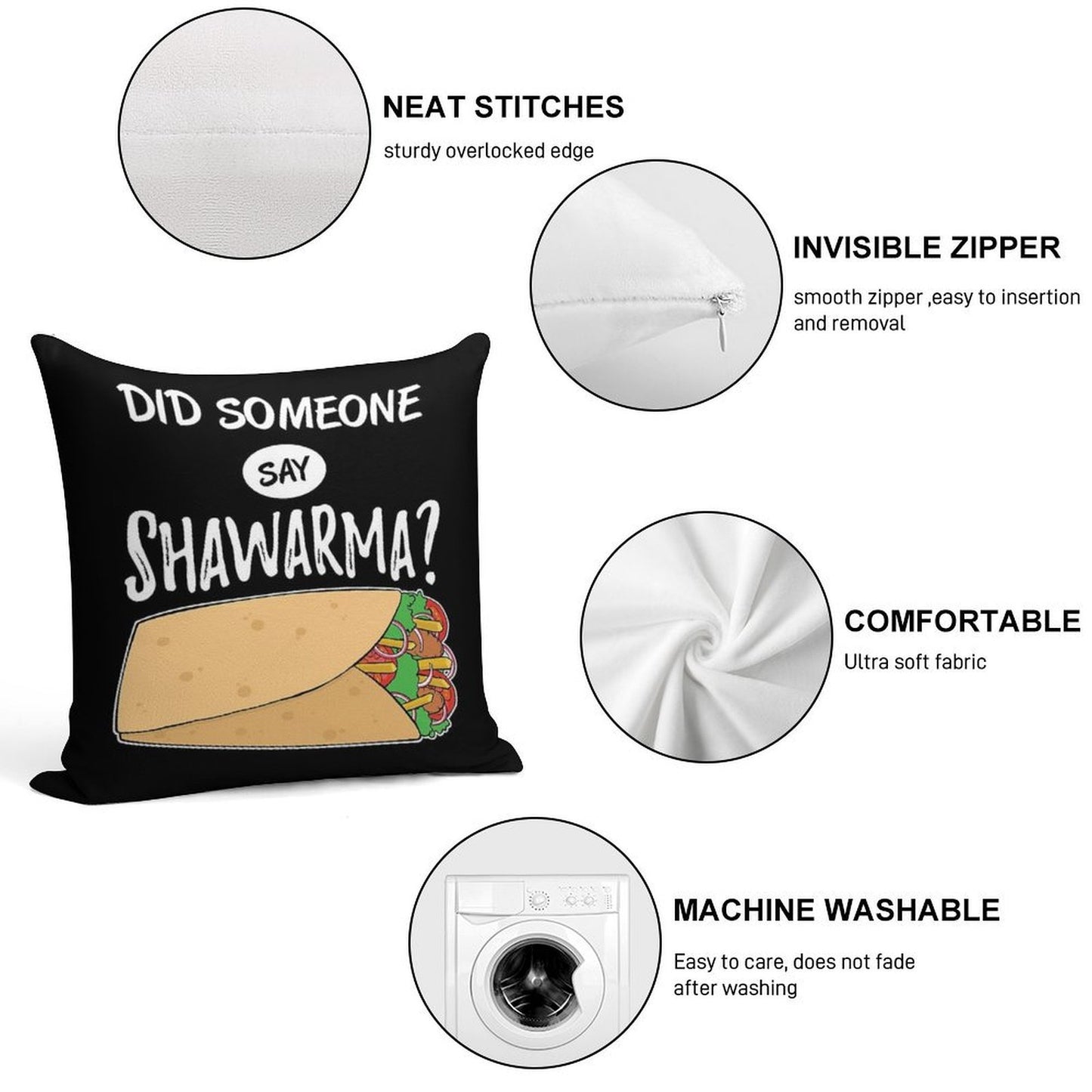 Funny Arabic Food Did Someone Say Shawarma Graphic Soft Easy Maintenance Throw Pillow