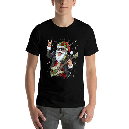 Christmas Rock  Roll Santa Claus Guitar Player Men Women  Easy-care T-Shirt