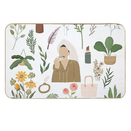 Vintage Selfcare Plants  Easy To Clean Bath Mat