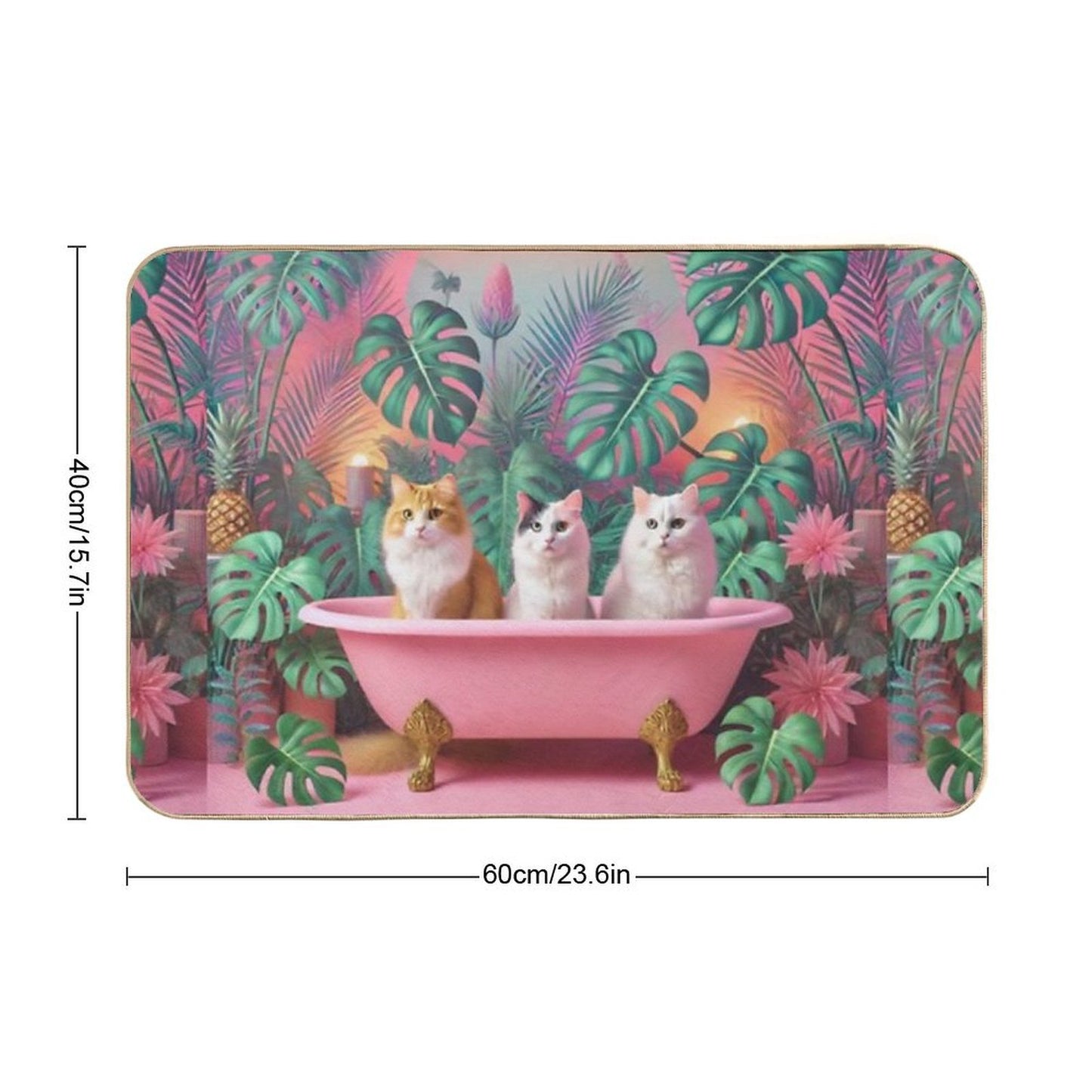 Cats Tropical Pink Bathtub Party  Multi-Purpose Bath Mat
