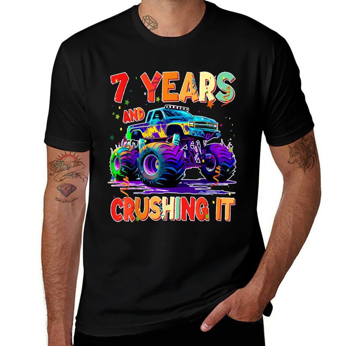 Kids 7th It's My Birthday Boy Girl Monster Truck 7 Years Old  Moisture-wicking T-Shirt