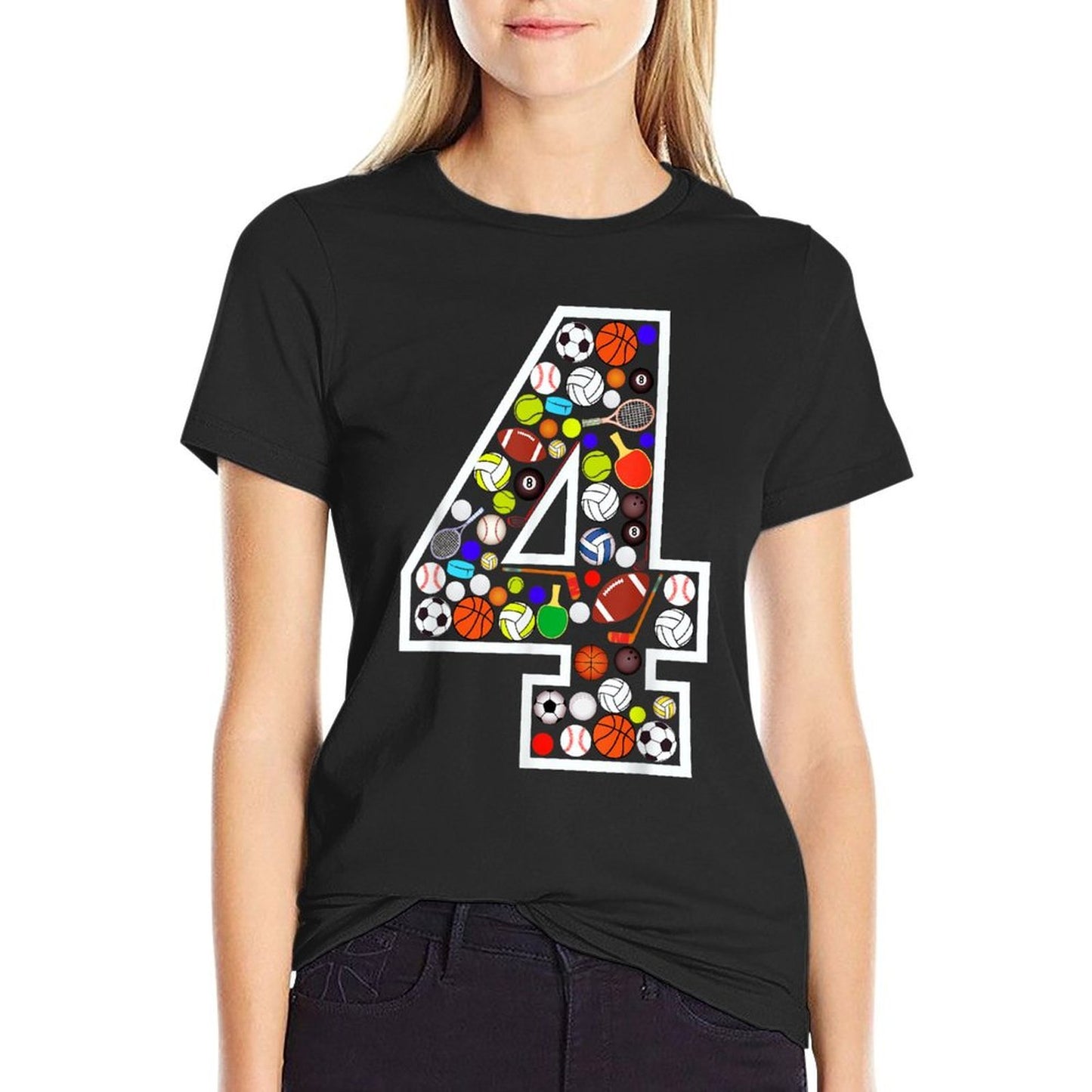 Kids 4th Birthday Sports Big Number Four 4 Year Old Boy  Cotton T-Shirt