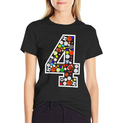 Kids 4th Birthday Sports Big Number Four 4 Year Old Boy  Cotton T-Shirt