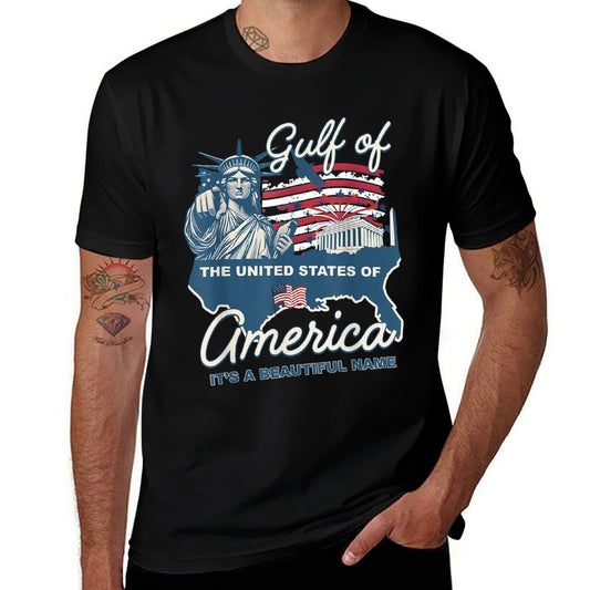 Gulf of USA America Flag Pride Patriotic Gulf of US America Ribbed Collar T-Shirt