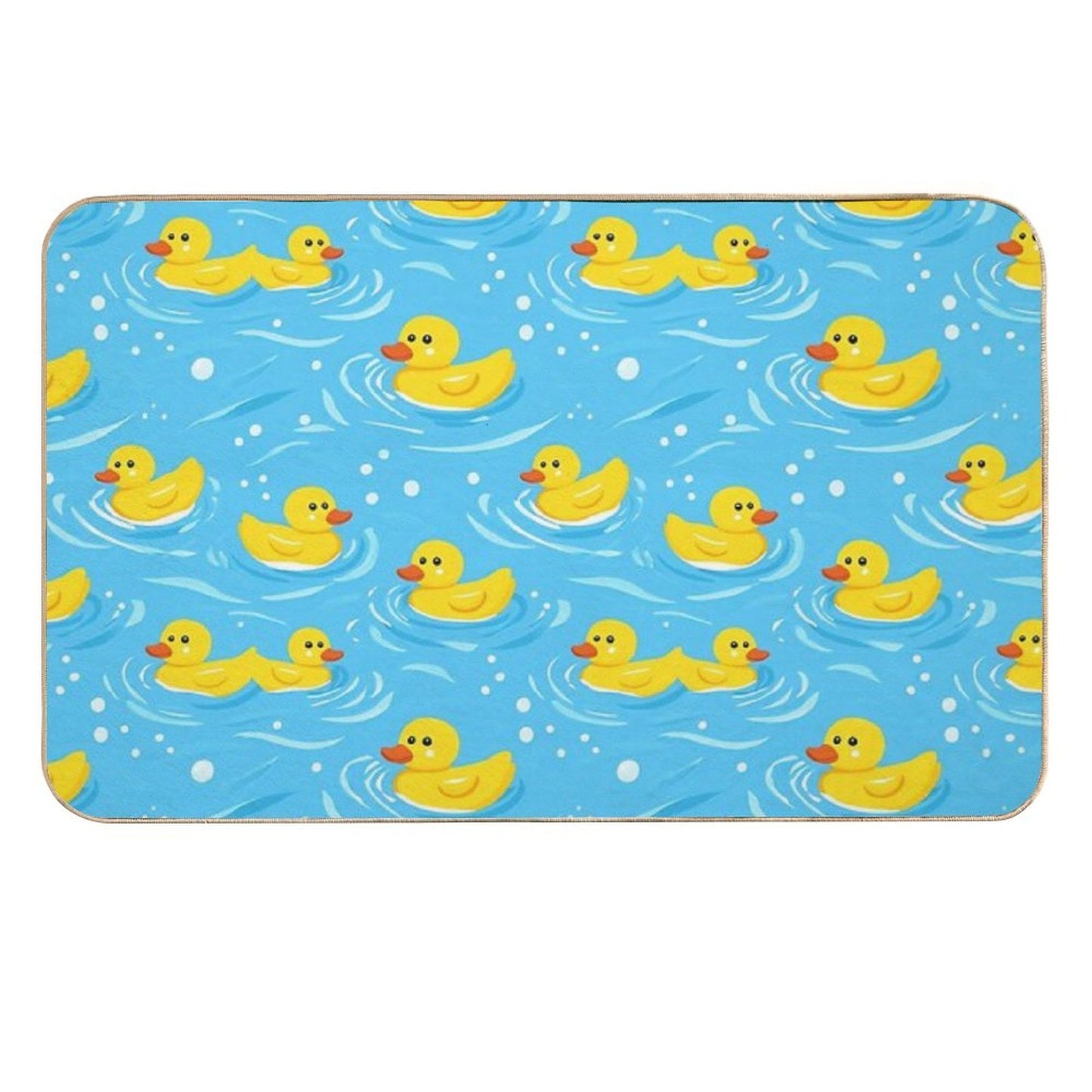 Playful Rubber Duck Seamless Pattern on Blue Water Background  Fade-Resistant Bath Mat