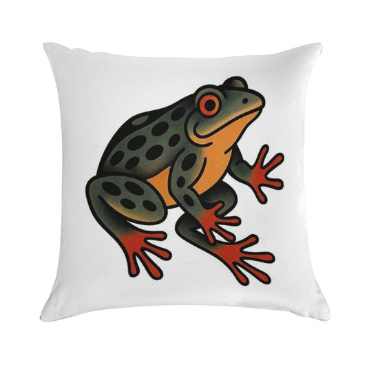 Frog American Traditional Tattoo Soft Short Plush Fabric Throw Pillow