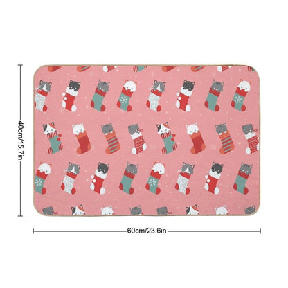 Christmas Cat Stockings  Slip-Resistant Bath Mat