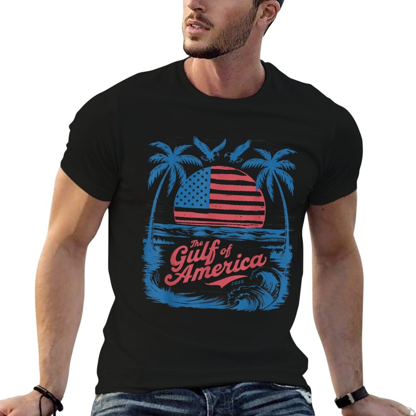 America Gulf-Of-US Retro Vintage Beach USA Flag Men Women Eco-friendly Material T-Shirt