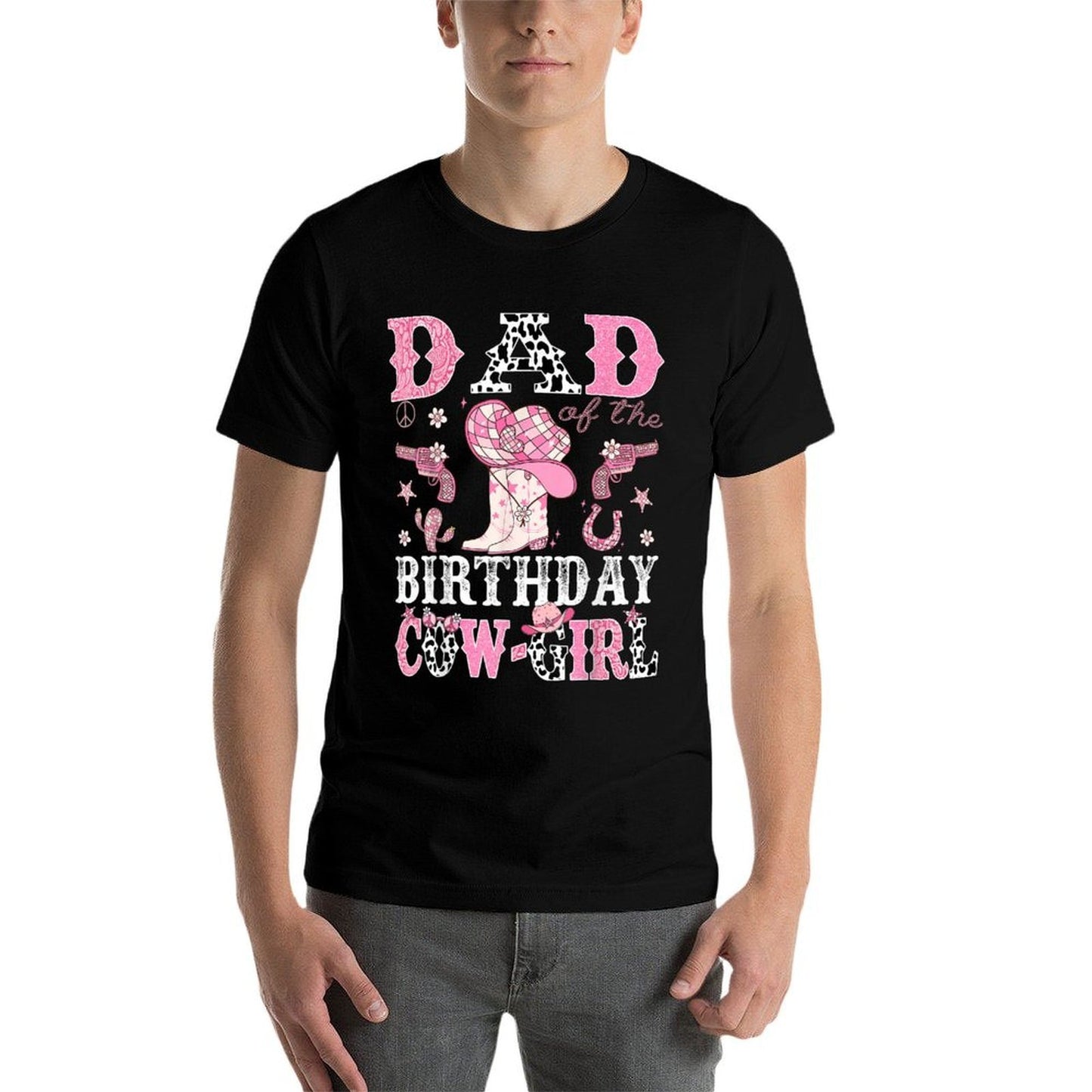 Dad Of The Birthday CowGirl Pink Disco Rodeo Western  Fade-proof Color T-Shirt