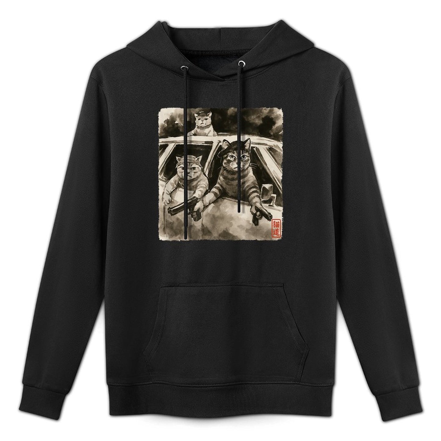 Cat Gang Meme Japanese Art Funny Gangster Cats Sumi-e Kawaii Layering Staple Hoodie