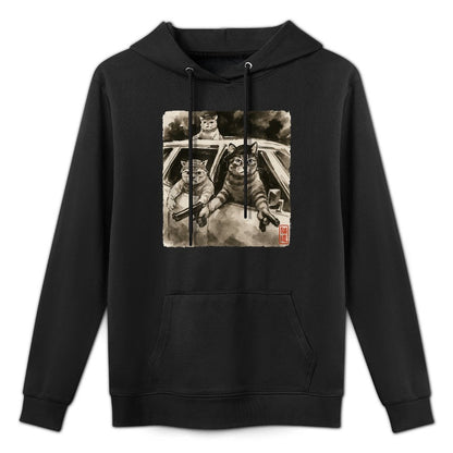 Cat Gang Meme Japanese Art Funny Gangster Cats Sumi-e Kawaii Layering Staple Hoodie