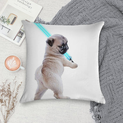 Pug with Lightsaber Soft Short Plush Fabric Throw Pillow