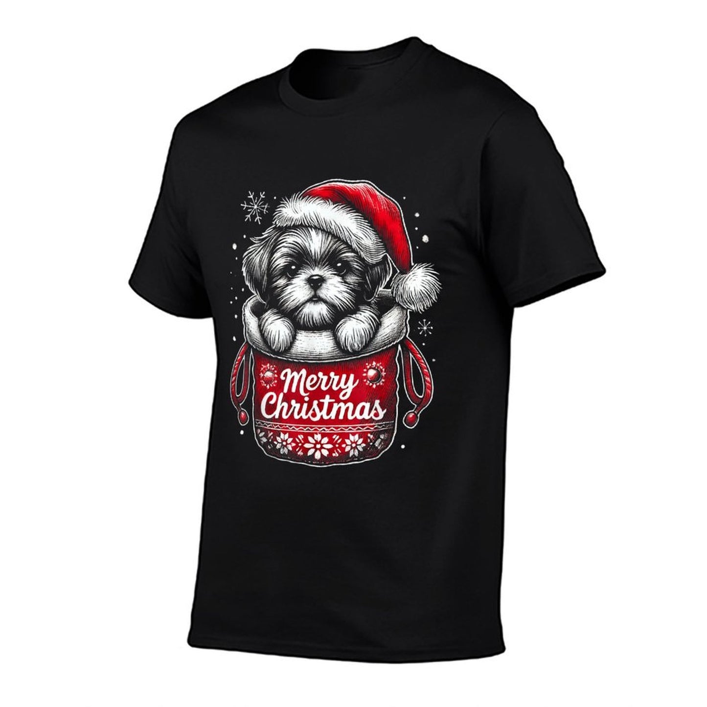 Merry Christmas Shih Tzu Graphic  Summer-ready Fabric T-Shirt