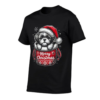 Merry Christmas Shih Tzu Graphic  Summer-ready Fabric T-Shirt