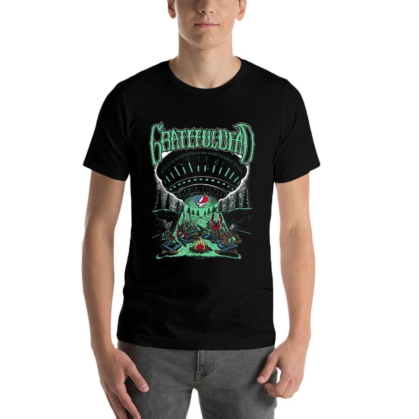 Grateful Dead Skeletons And Aliens Camping Band Durable T-Shirt