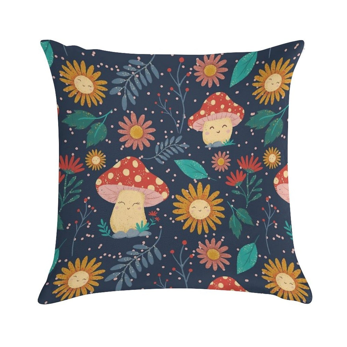 Floral Cute Mushrooms Soft Fade-Resistant Throw Pillow