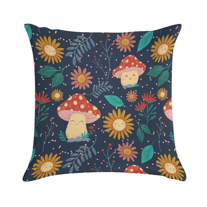 Floral Cute Mushrooms Soft Fade-Resistant Throw Pillow