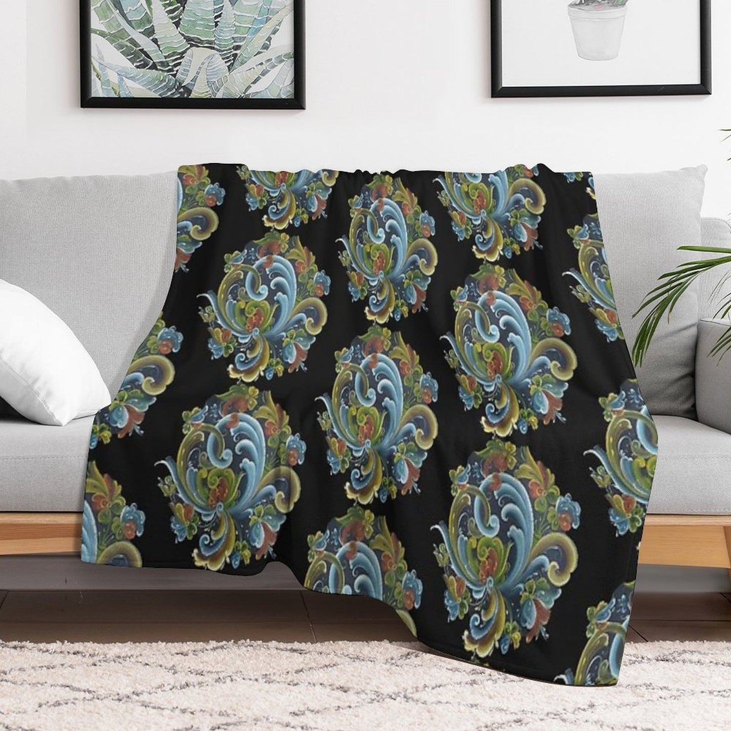 Traditional Norwegian Telemark Rosemaling Velvety-soft Throw Blanket