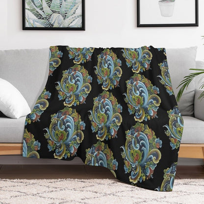 Traditional Norwegian Telemark Rosemaling Velvety-soft Throw Blanket