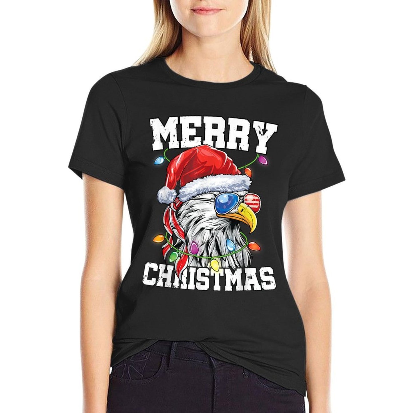 Merry Christmas Patriotic USA Patriotic Santa Bald Eagle  Breathable T-Shirt