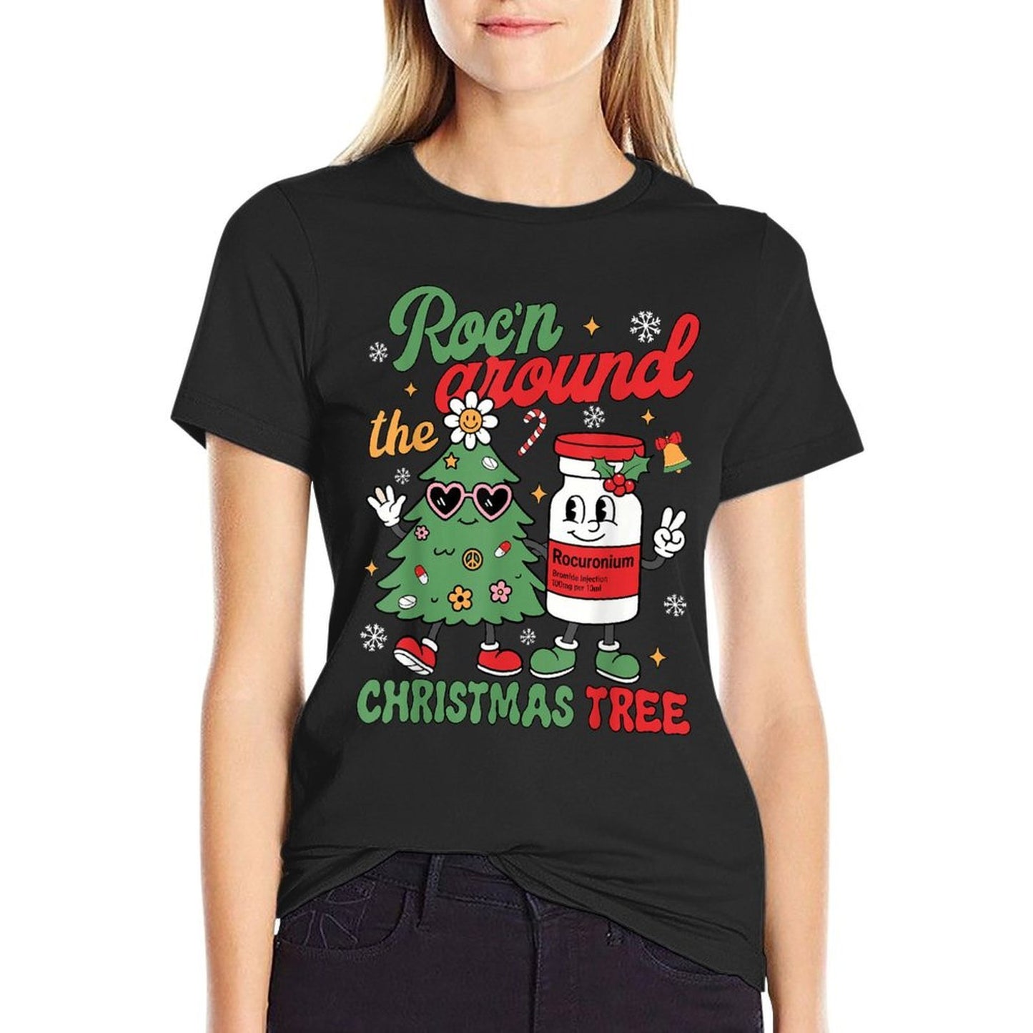Groovy Rocn Around The Christmas Tree Nurse Men Women Kids  Cotton T-Shirt