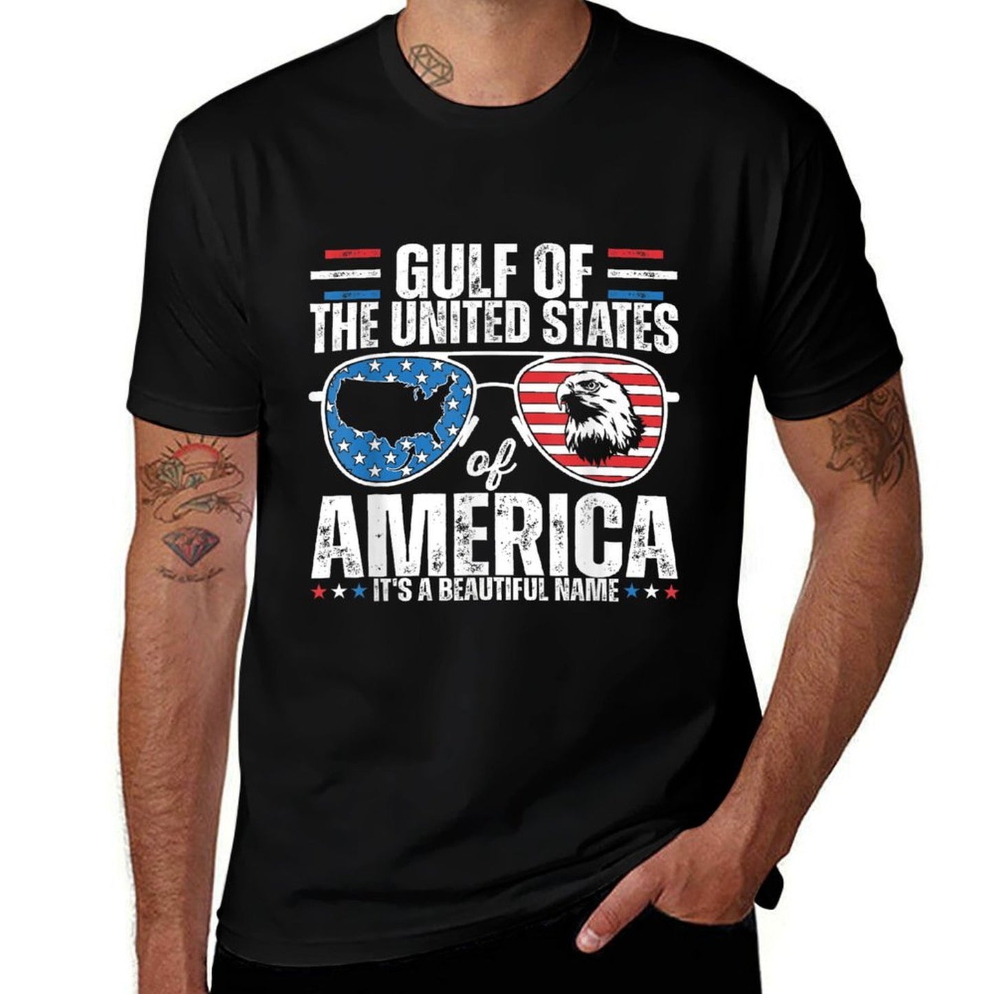 Gulf of USA America Flag Pride Patriotic Gulf of US America Heathered Texture T-Shirt