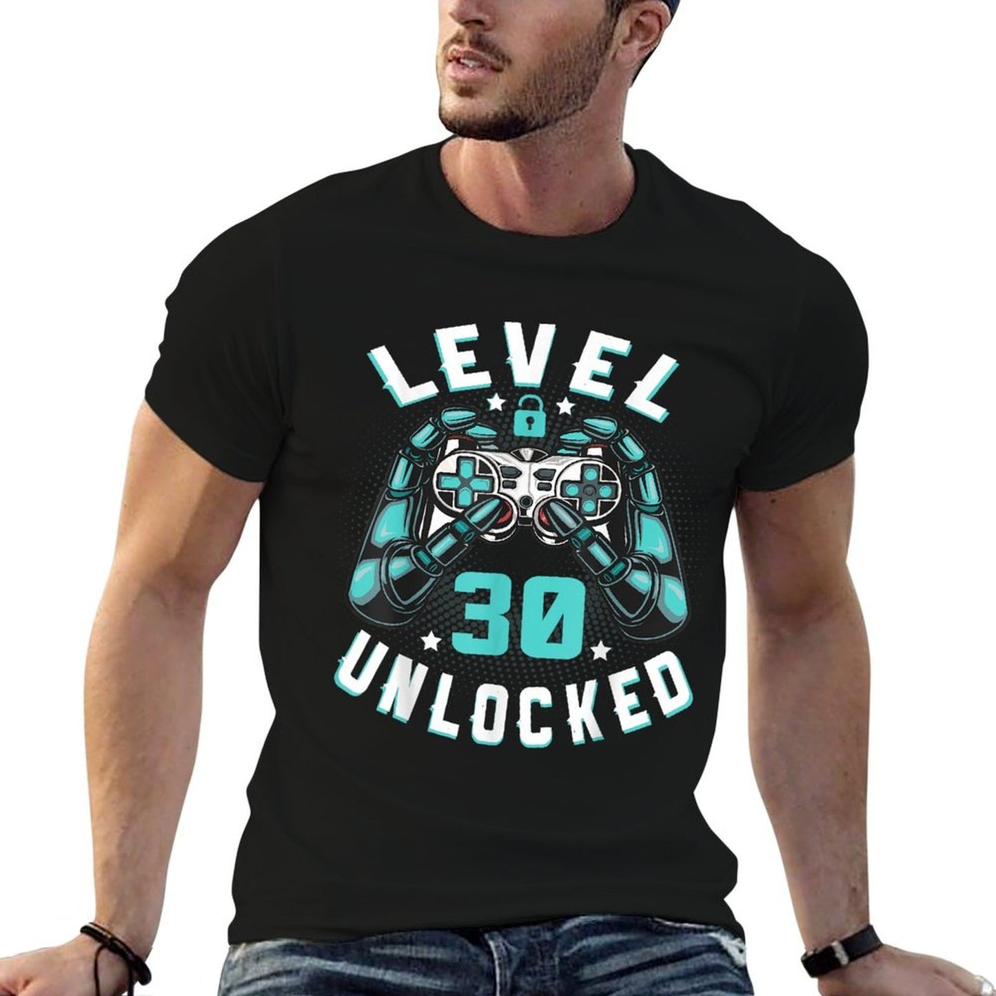 Level 30 Unlocked Birthday Shirt Gamer Awesome 30th Birthday  Summer-ready Fabric T-Shirt