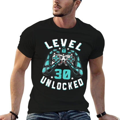 Level 30 Unlocked Birthday Shirt Gamer Awesome 30th Birthday  Summer-ready Fabric T-Shirt