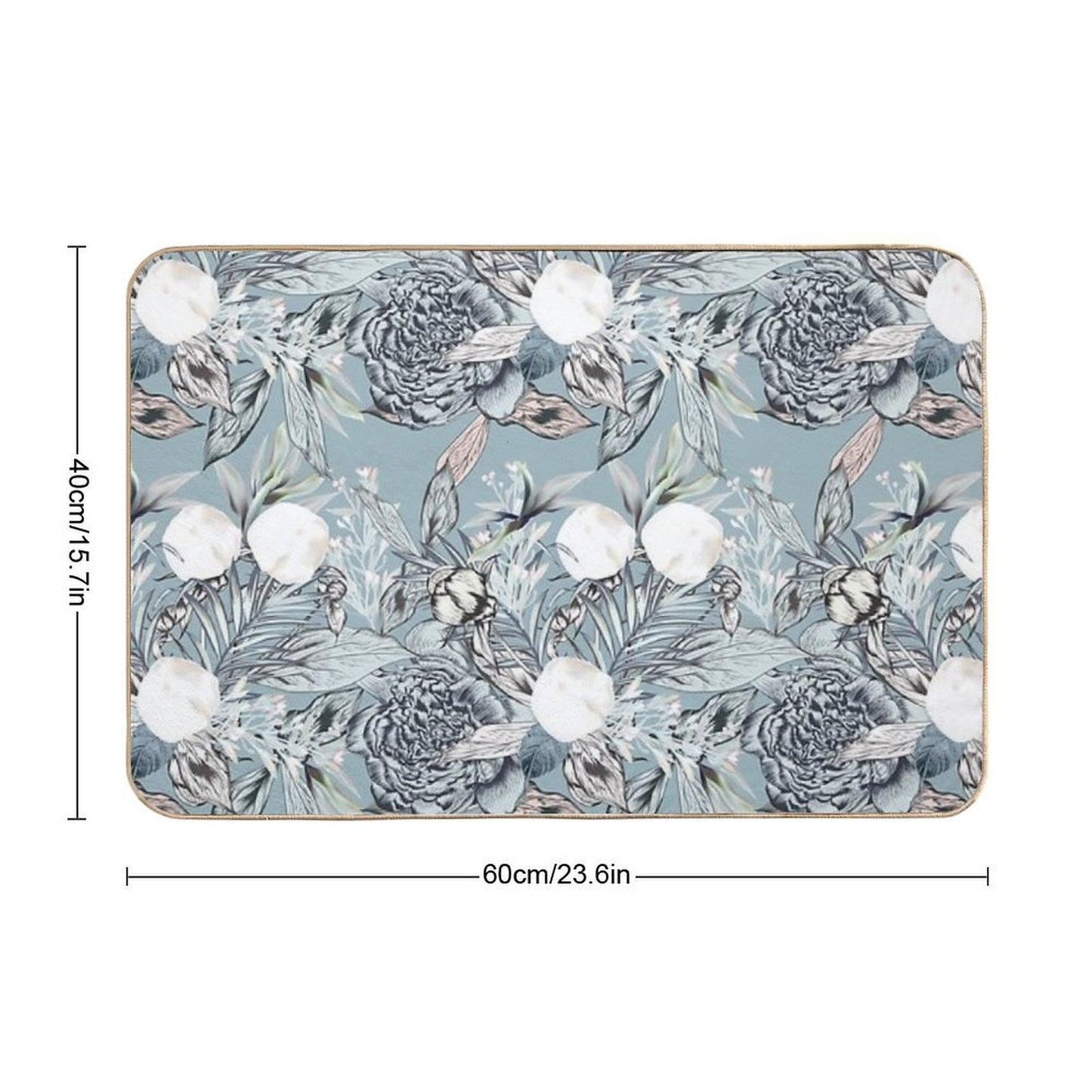 Peony And Palms Leaves Tropical Pattern  Repositionable Bath Mat