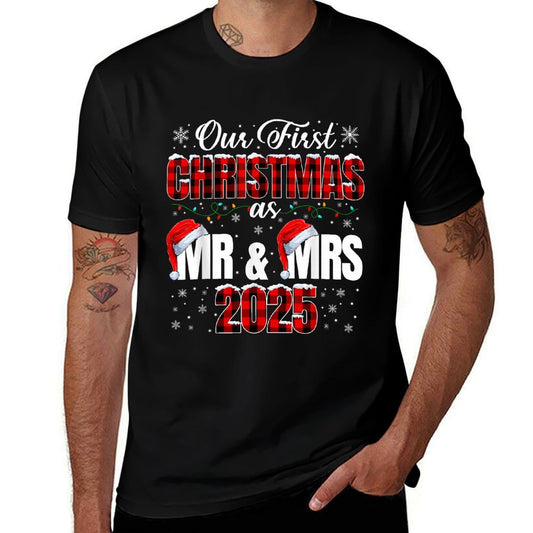 Our First Christmas As Mr And Mrs 2025 Couple Xmas Men Women  Slim-fit Cut T-Shirt
