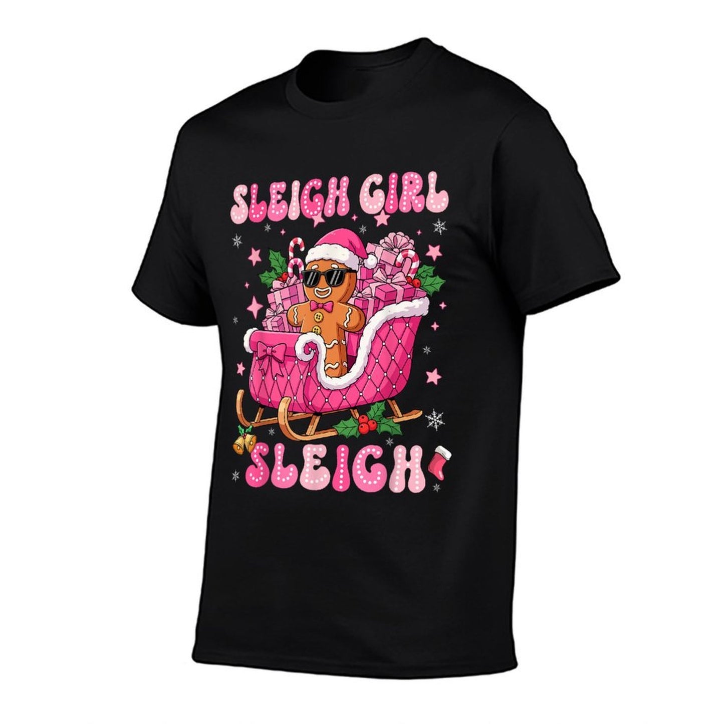 Groovy Pink Gingerbread Sleigh Coquette Bow Christmas Girl  Classic T-Shirt