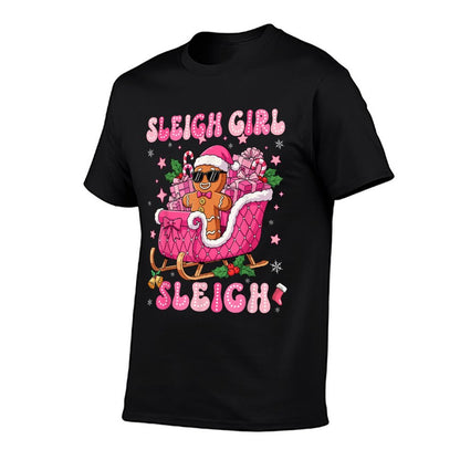 Groovy Pink Gingerbread Sleigh Coquette Bow Christmas Girl  Classic T-Shirt
