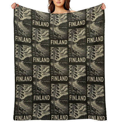 Finland Linocut Style Quick-dry Throw Blanket