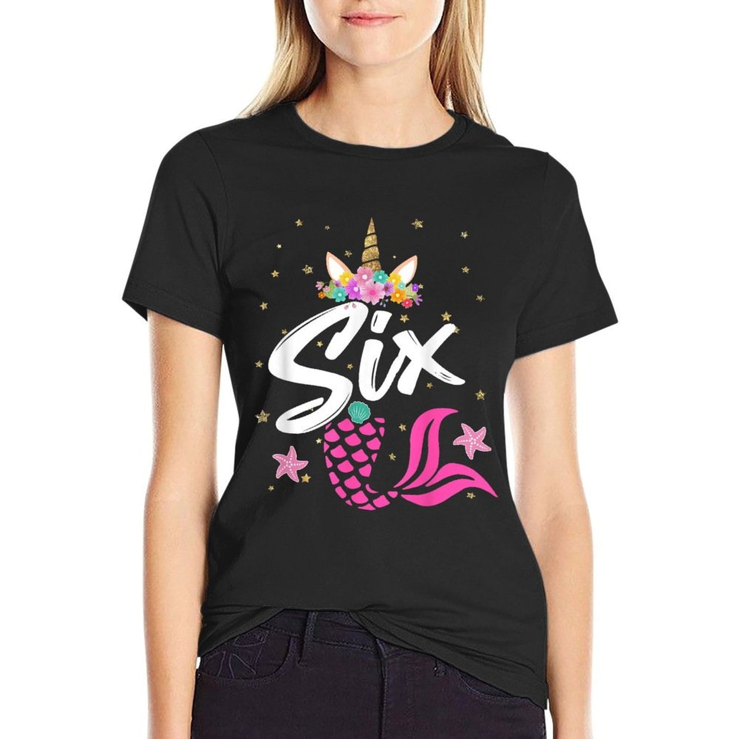 6th Birthday Girl Unicorn Mermaid Tail 6 Years Old  High-quality Stitching T-Shirt