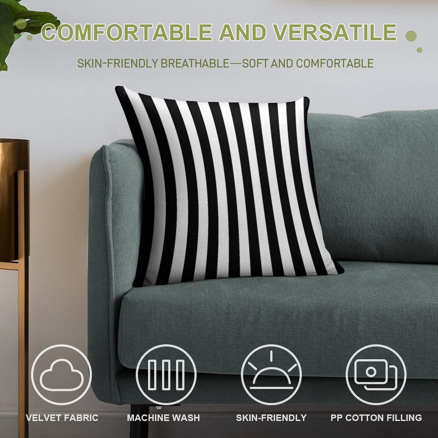 Black White Striped Pillow Cushion Cover Skirt Soft Warmth Comfort Throw Pillow