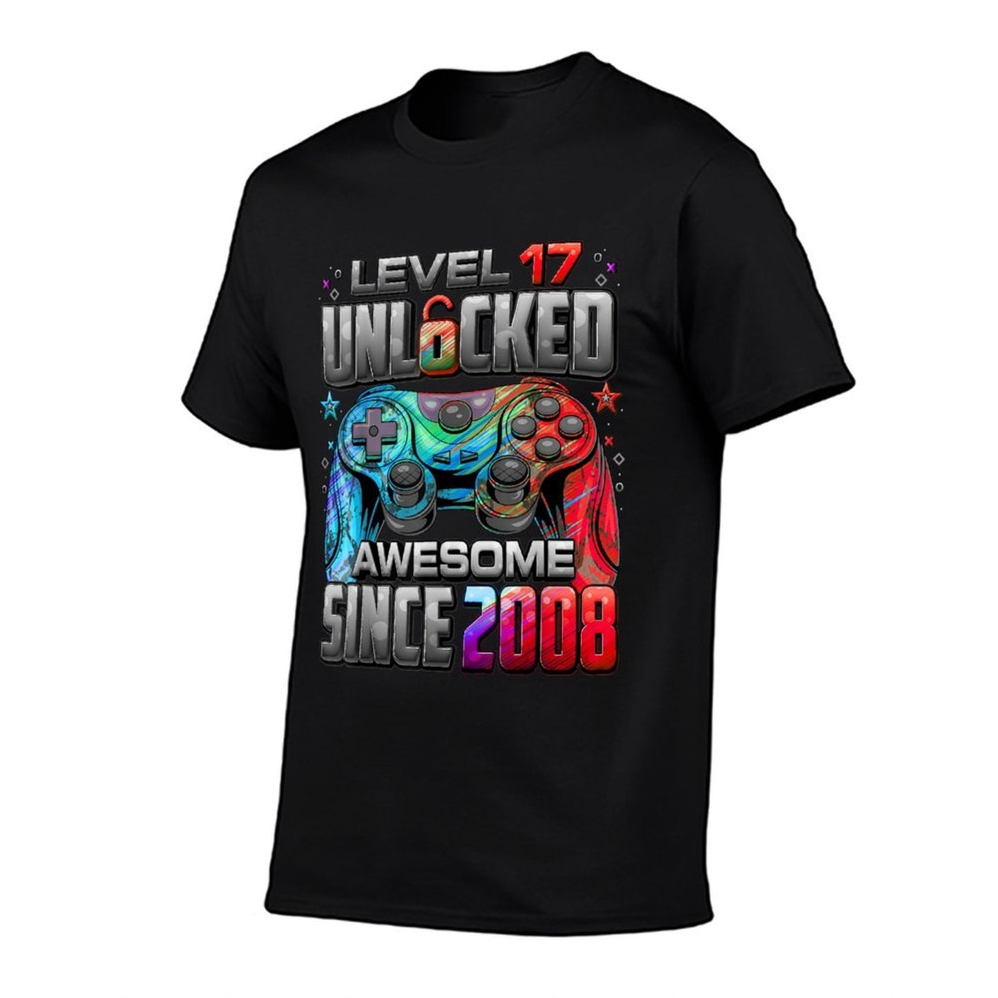 Level 17 Unlocked Awesome Since 2008 17th Birthday Gaming  Heathered Texture T-Shirt