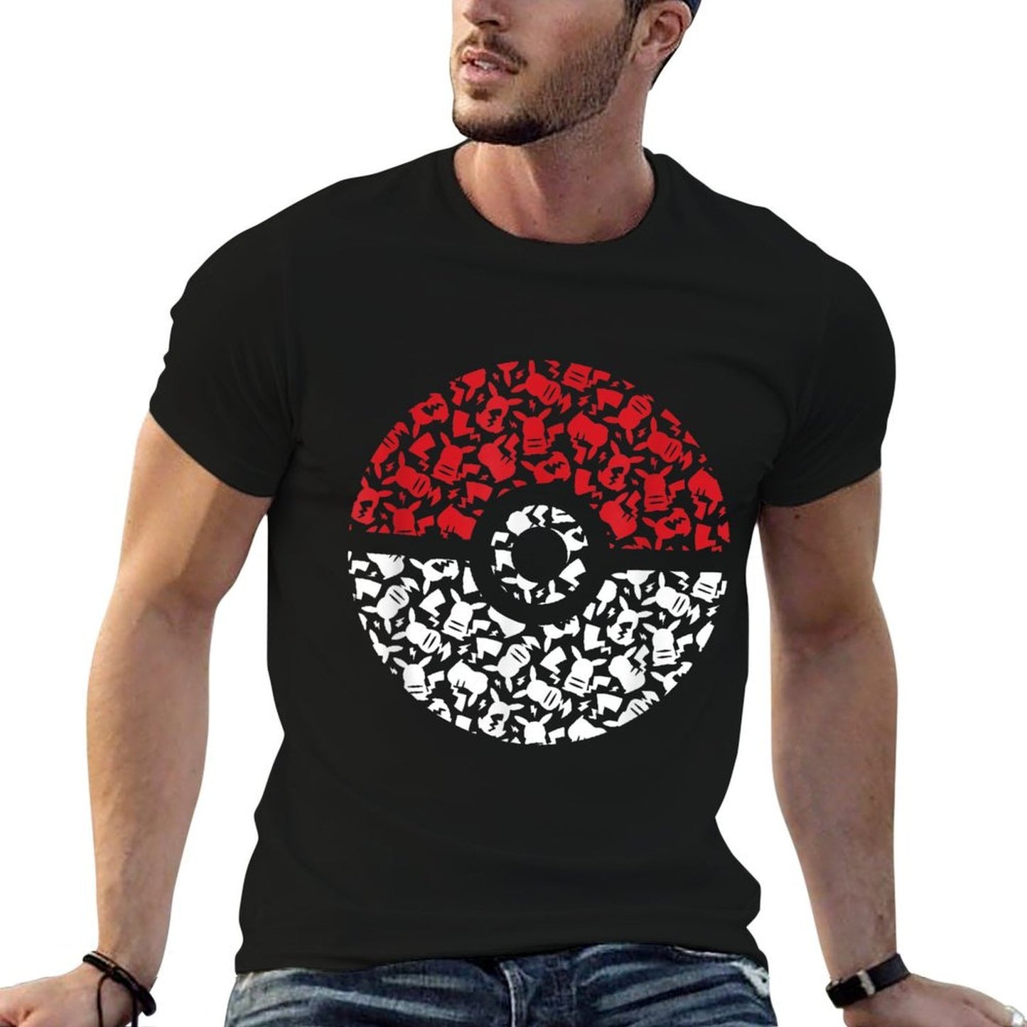 Pokemon Unisex Adult Pikachu Pokeball Pattern, Black, Small  Durable T-Shirt