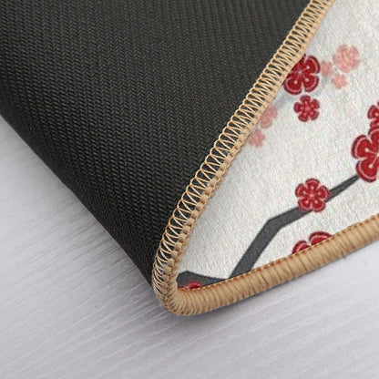 Red Oriental Cherry Blossoms on Ivory And Chinese Wedding Double Happiness  Japanese Sakura © Fatfatin  High-Traffic Bath Mat
