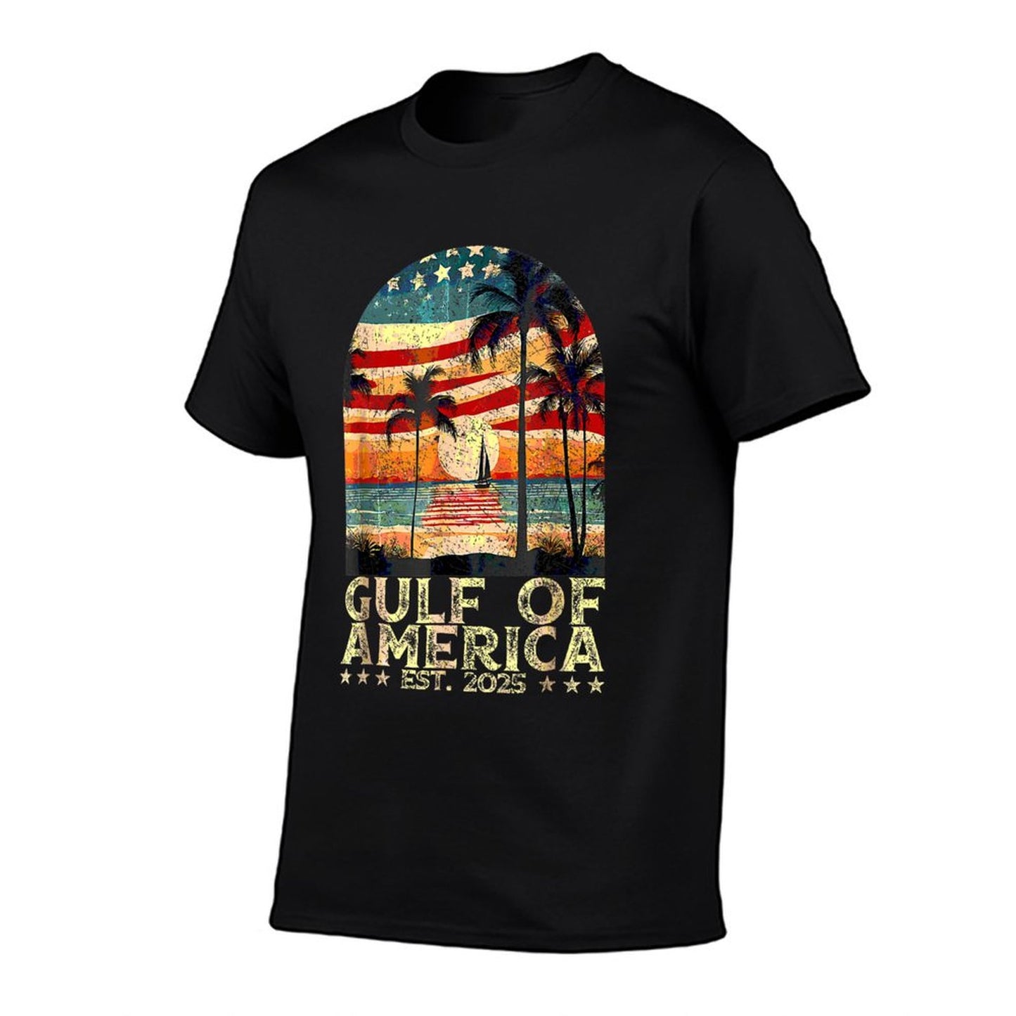 Retro Gulf Of US America 2025 American Flag Gulf Mexico Wrinkle-resistant T-Shirt