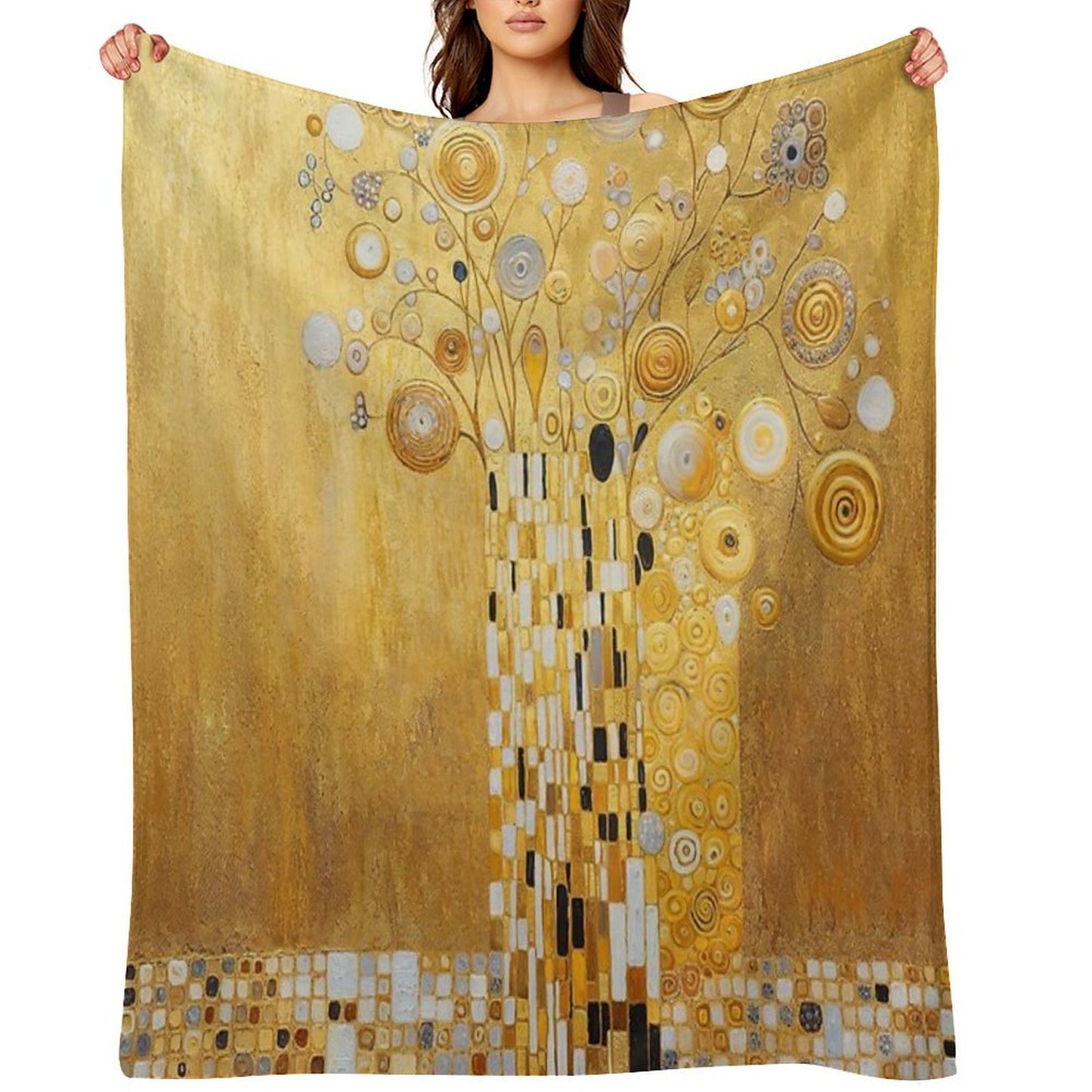 Klimt Flowers in Gold Comfort Throw Blanket