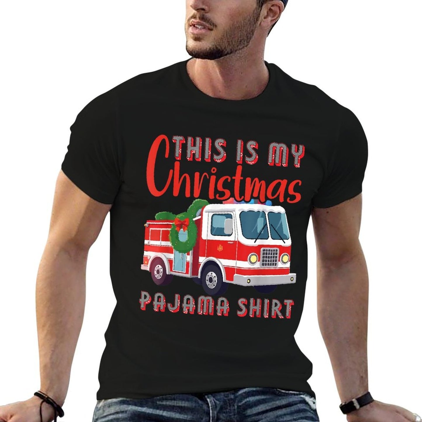 Santa Fireman Xmas Firefighting Funny Firefighter Christmas  Relaxed-fit T-Shirt