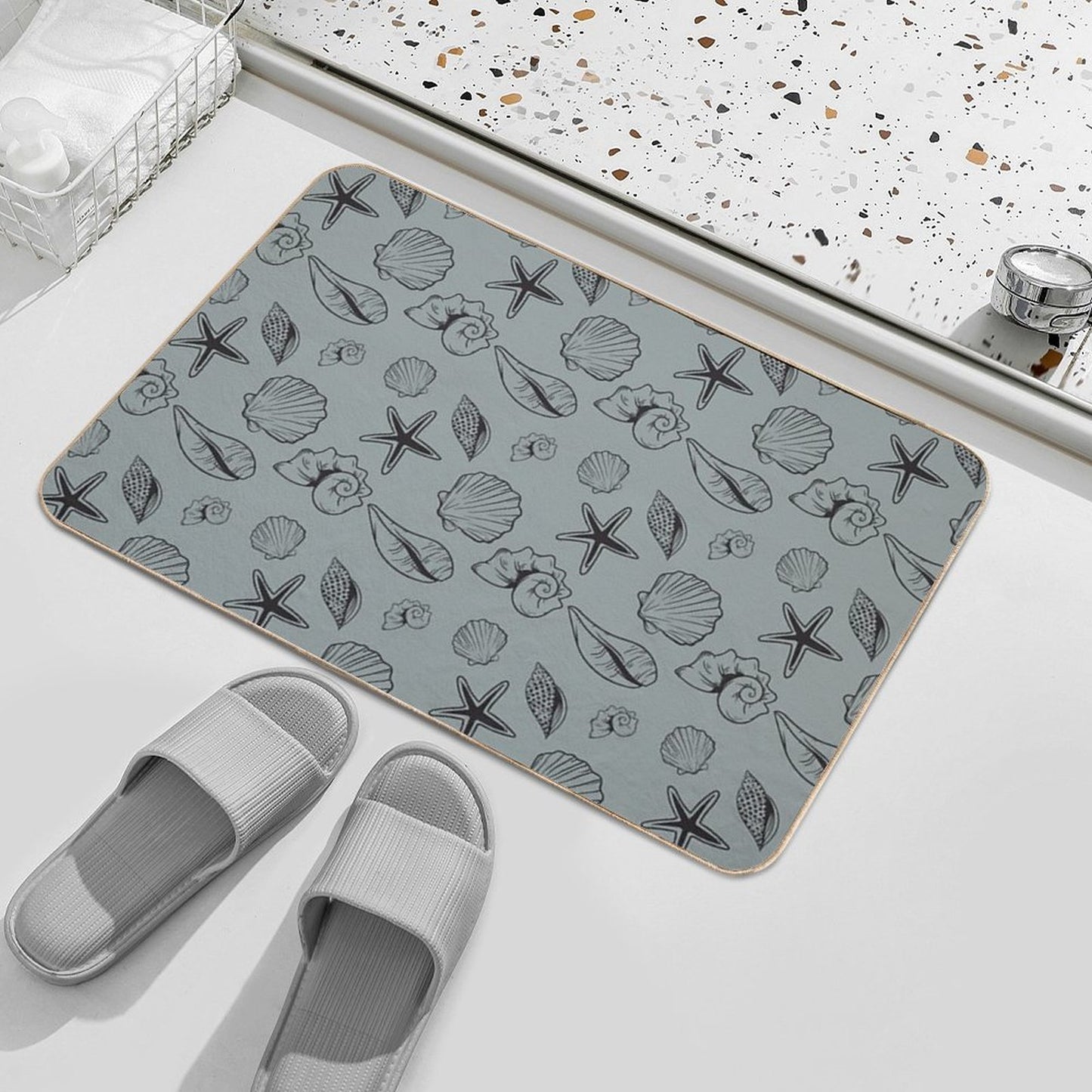 The Dark Sage Green Shells  Anti-Trip Bath Mat