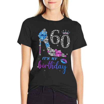 Women It&#39;s My 60th Purple Shoe Crown Happy 60th Birthday  Heathered Texture T-Shirt