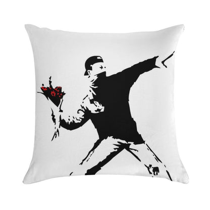 Banksy Flower Thrower! Soft Washable Throw Pillow
