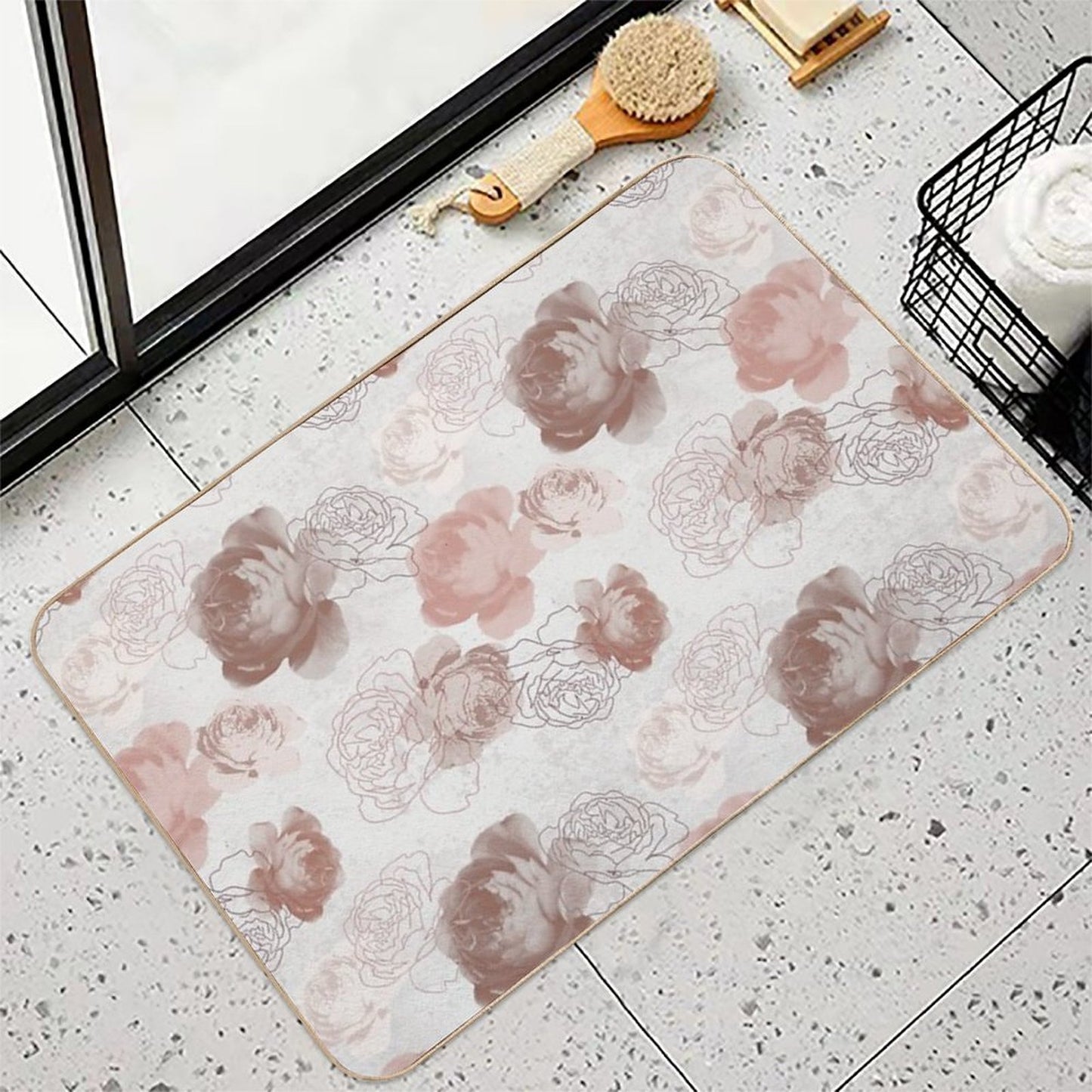 Vintage Rose in Peach Pattern  Absorbent Bath Mat
