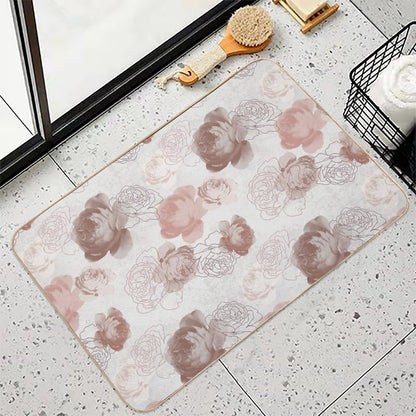 Vintage Rose in Peach Pattern  Absorbent Bath Mat