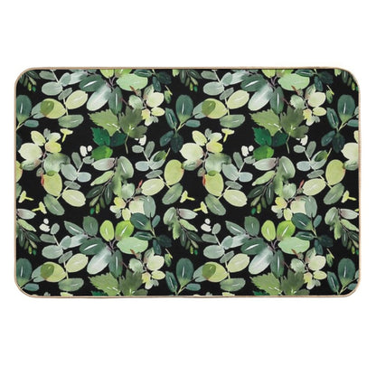 Green Foliage on Black  Toxin-Free Bath Mat